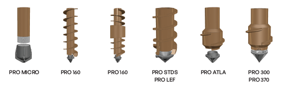 Examples of Foundation Technologies Inc. ProFound drill tips, including PRO Micro, PRO 160, PRO160, PRO STDS/LEF, PRO ATLA, and PRO 300/370.